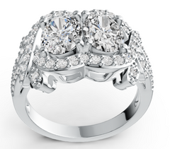 Elegant Two-Stone Birthstone Ring – Dual Round Gem Design with Pavé Accents & Split Shank, 12 Gemstone Variants PJC4597R