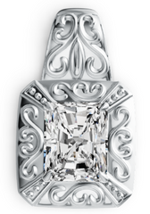 Elegant Vintage Scroll Birthstone Pendant – Emerald-Cut Center Stone with Ornate Filigree Design, 12 Gemstone Variants PJC7688P