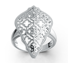 Elegant Filigree Shield Ring – Intricate Cutout Design, Vintage-Inspired Statement Jewelry, Polished Metal Band PJC8007R