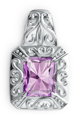 Elegant Vintage Scroll Birthstone Pendant – Emerald-Cut Center Stone with Ornate Filigree Design, 12 Gemstone Variants PJC7688P