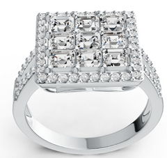 Elegant Mosaic Birthstone Ring – Square 9-Stone Grid Design with Pavé Halo, 12 Gemstone Variants, Luxury Statement Jewelry PJC3217R
