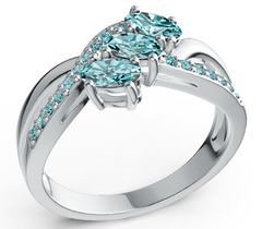 Elegant Three-Stone Marquise Birthstone Ring – Split Shank Design with Pavé Accents, 12 Gemstone Variants PJC4610R