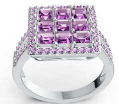 Elegant Mosaic Birthstone Ring – Square 9-Stone Grid Design with Pavé Halo, 12 Gemstone Variants, Luxury Statement Jewelry PJC3217R