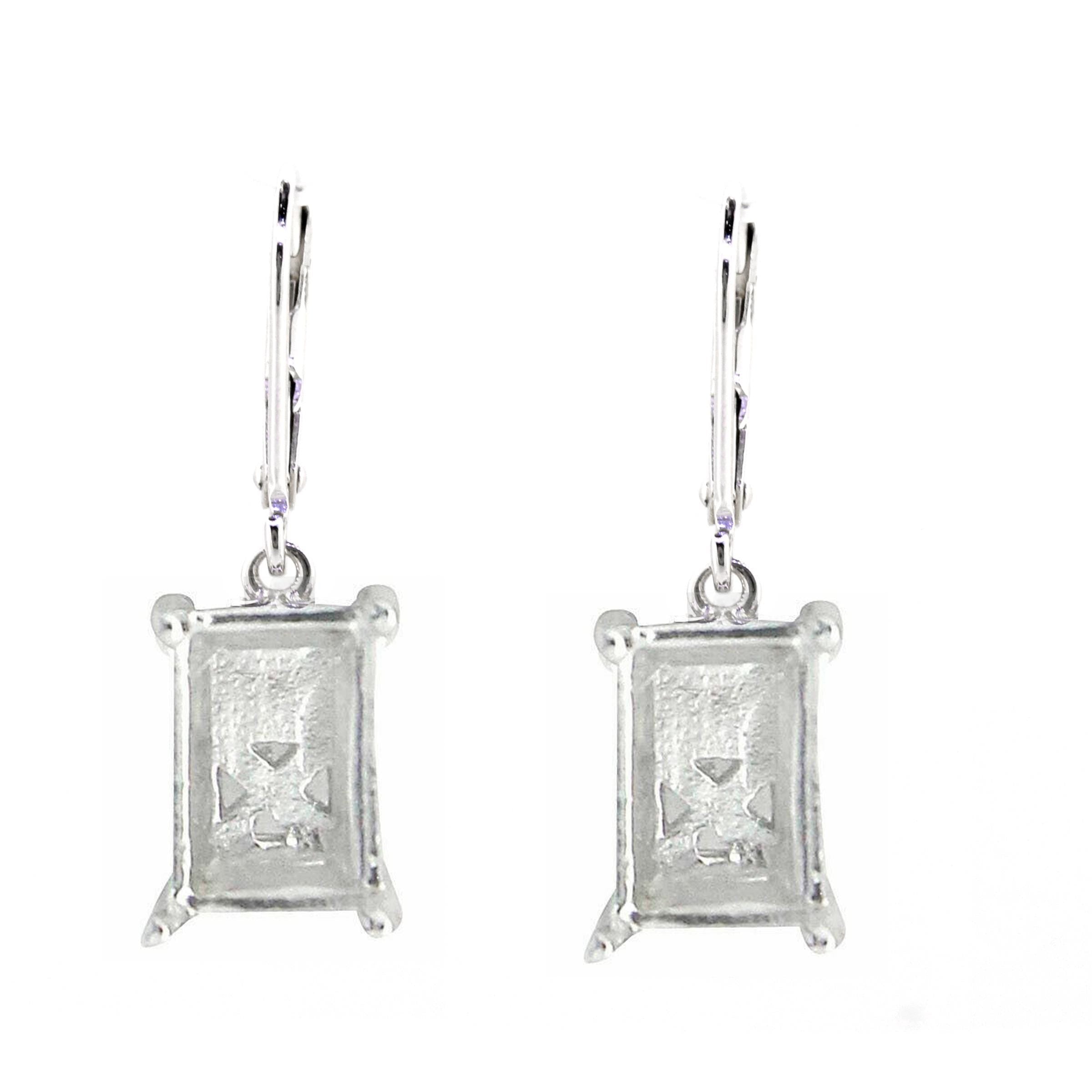 Sterling silver semi mount dangle earrings setting for 12x8mm emeralds, leverback style, made to order.