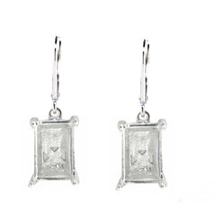 Sterling silver semi mount dangle earrings setting for 12x8mm emeralds, leverback style, made to order.