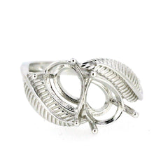 Sterling silver semi mount bypass ring setting with feather design for 9x6mm pear gemstone.