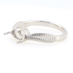 Sterling silver semi mount ring setting with a feather theme, designed for 9x6mm pear gemstones, handcrafted.