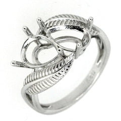 Sterling Silver Semi Mount Ring Setting with Feather Theme, 9x6mm Pear Shape, Toi et Moi Bypass Design