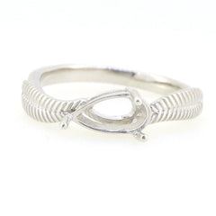 Sterling Silver Semi Mount Ring Setting with Feather Theme, designed for 9x6mm Pear gemstones.