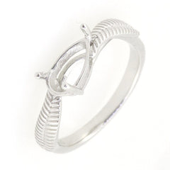 Sterling Silver Semi Mount Ring Setting with Feather Theme for Pear Stone 9x6mm, custom size available.
