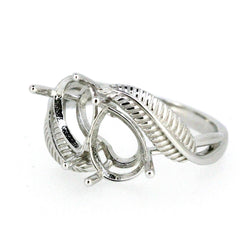 Sterling silver semi mount ring setting with feather theme, featuring a unique Toi et Moi bypass design.