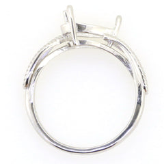 Sterling Silver Semi Mount Ring Setting with feather theme, designed for a 9x6mm pear-shaped stone.